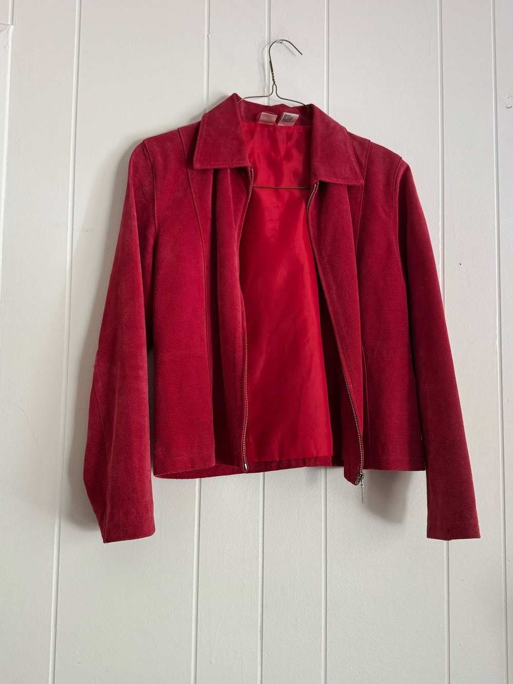 Vintage Red Suede Leather Zip Jacket Women’s M 90s Y2K